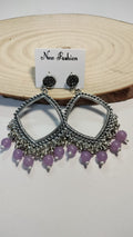 Silver Square Jhumka With Beads
