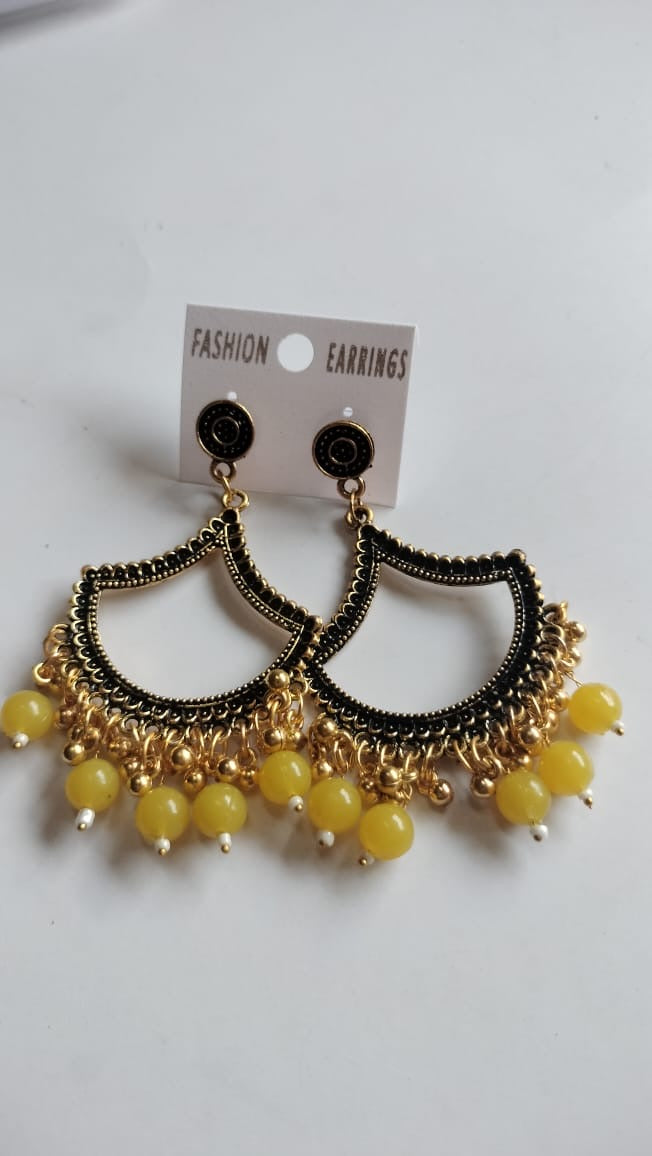 Golden Jhumka With Beads