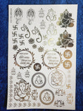 Ganesha, Om & Kalash Golden Embossed Stickers