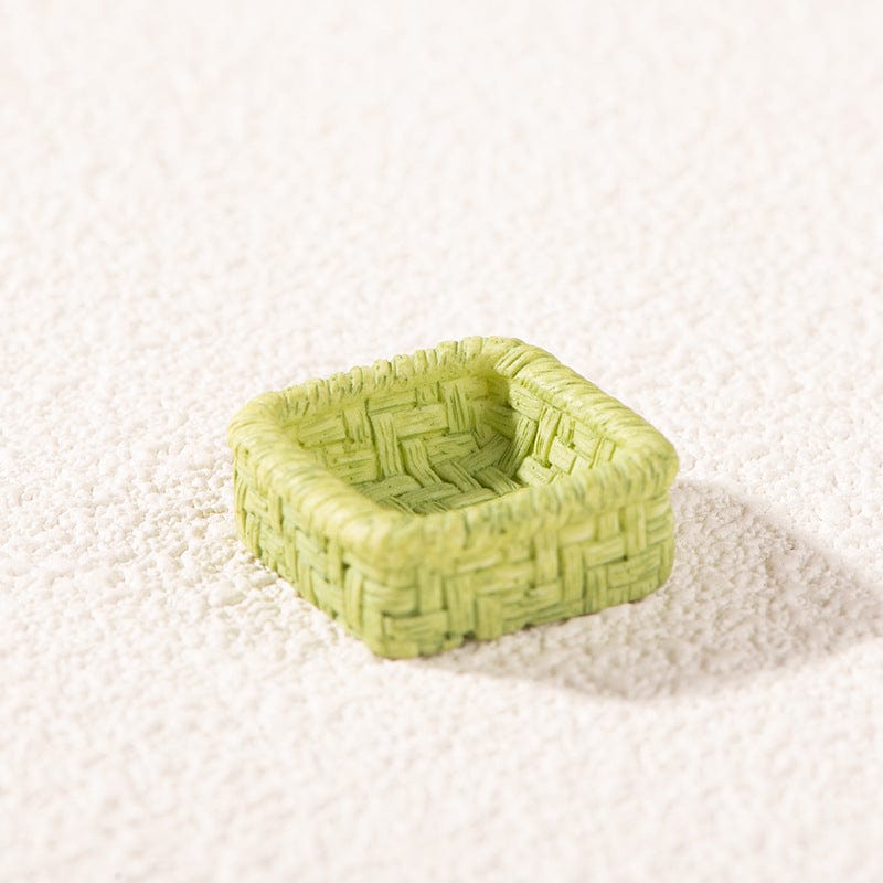 Square green bamboo basket miniature