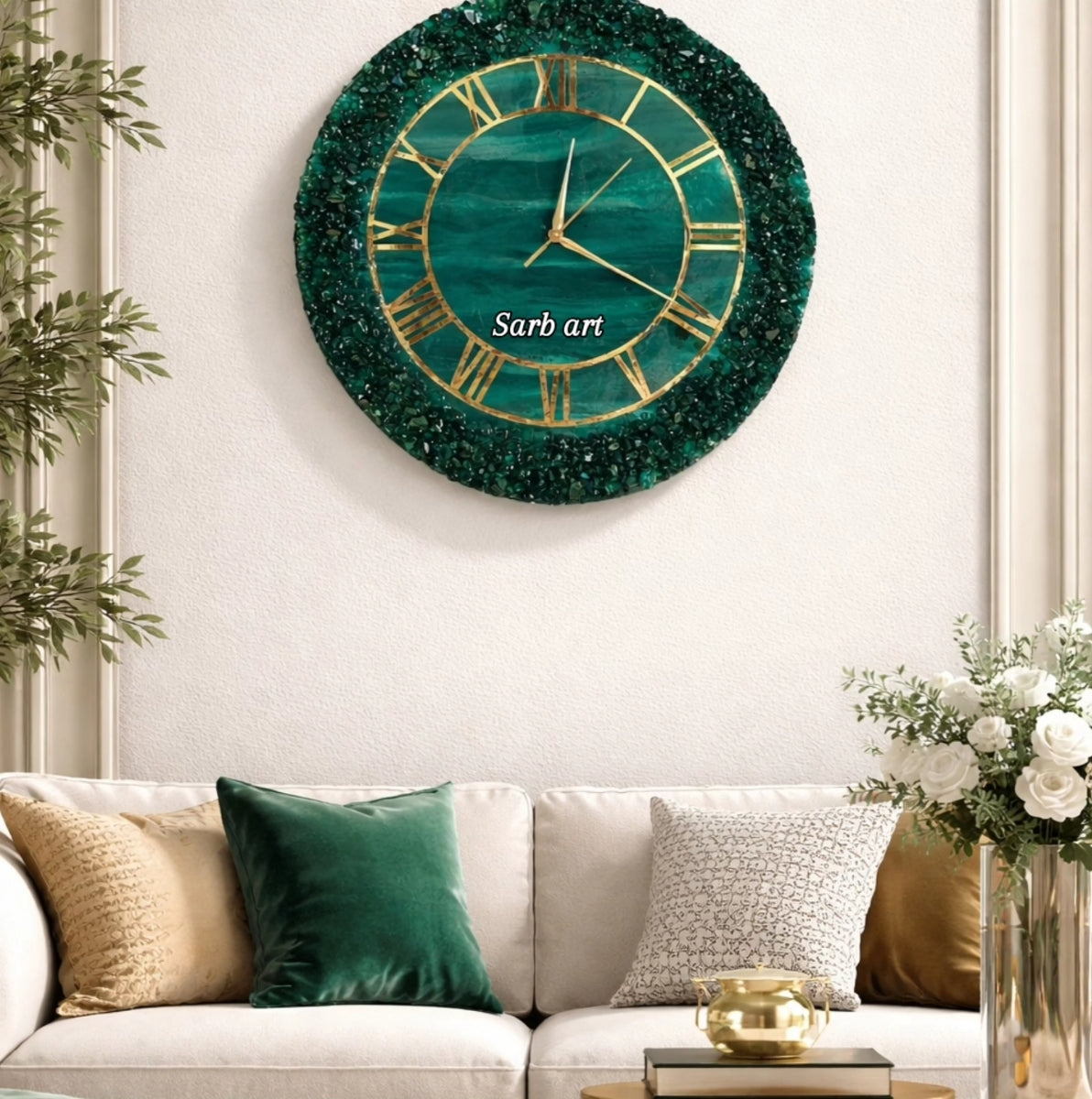 Emerald Roman Resin Clock