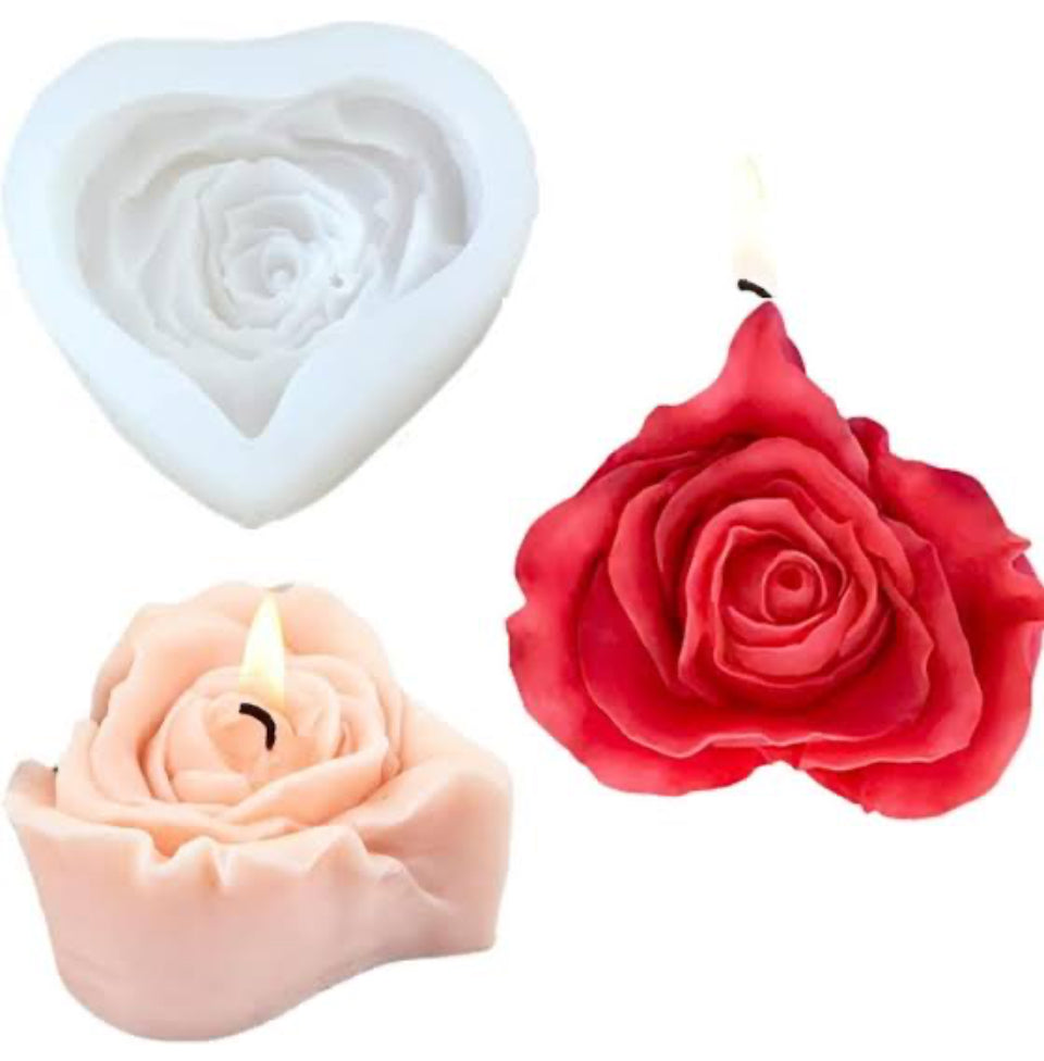3D heart Shape Rose Flower Candle Mould