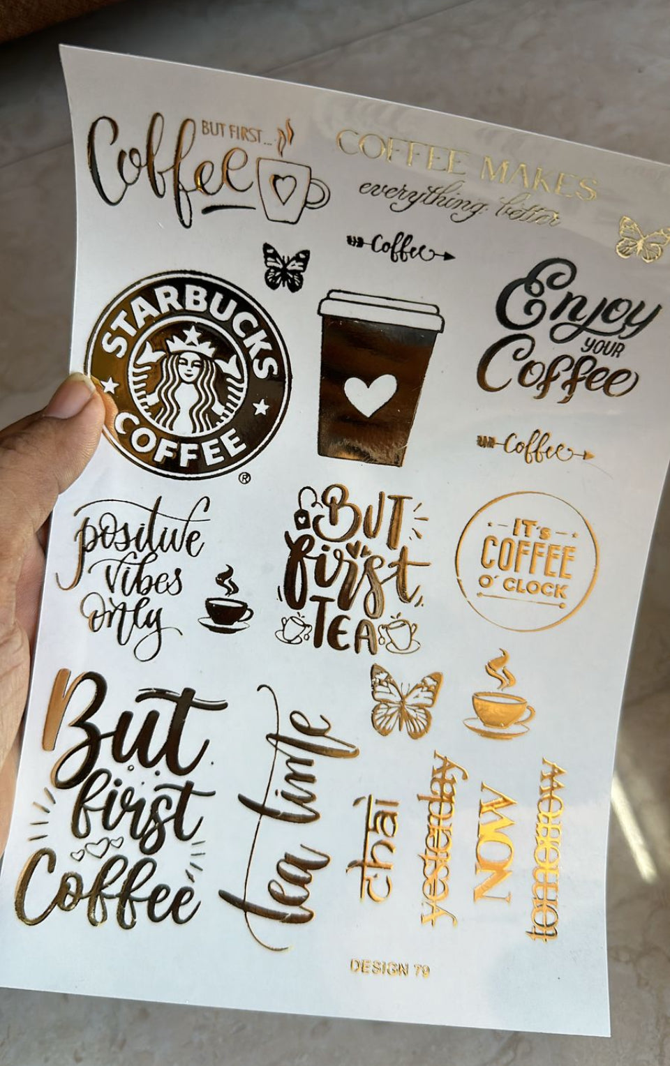 Coffee design Golden Embossed stickers