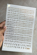 Small alphabet design Golden Embossed stickers