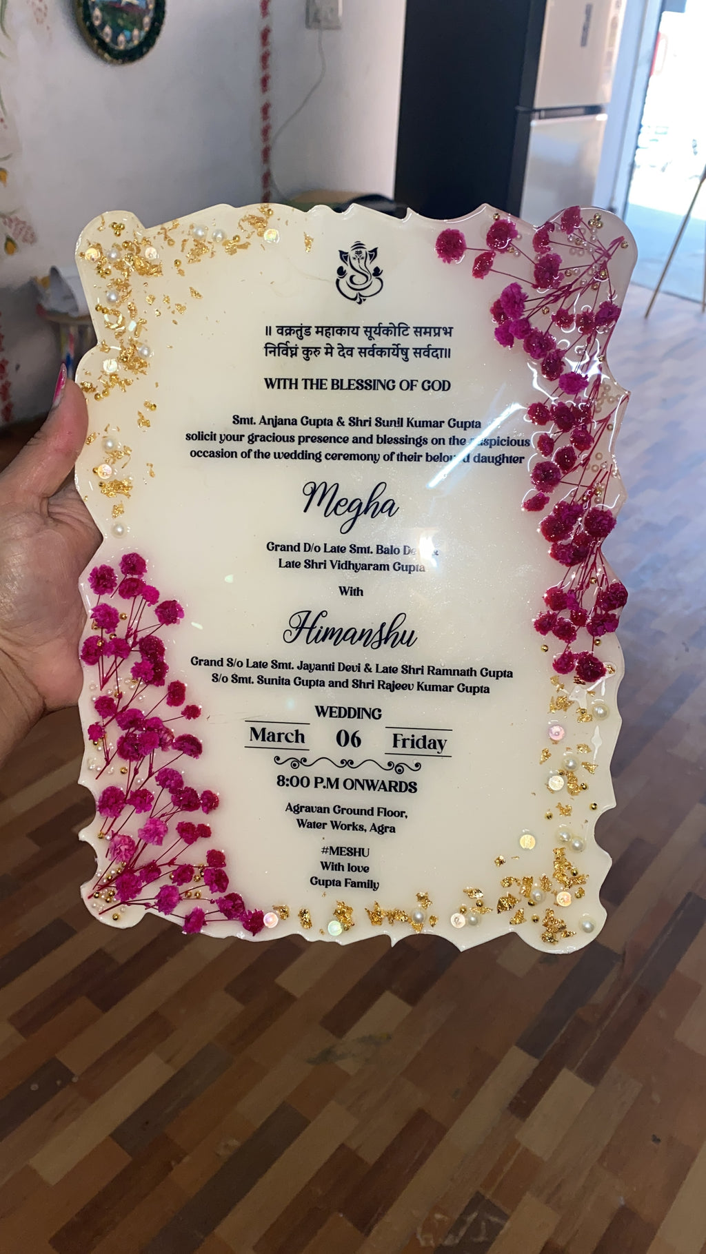 🌸 Floral Resin Wedding Invite | Custom Keepsake Invite