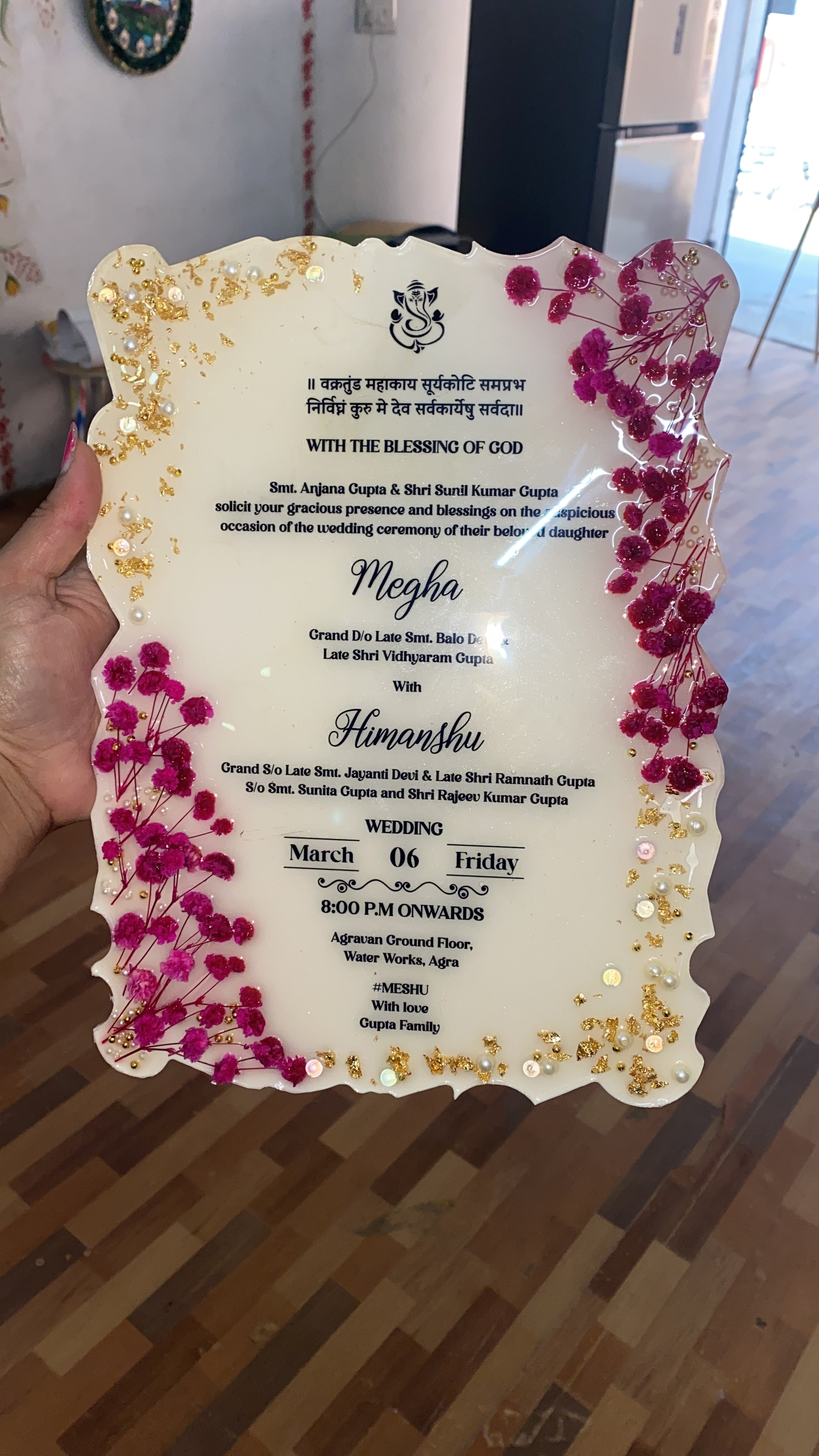 🌸 Floral Resin Wedding Invite | Custom Keepsake Invite