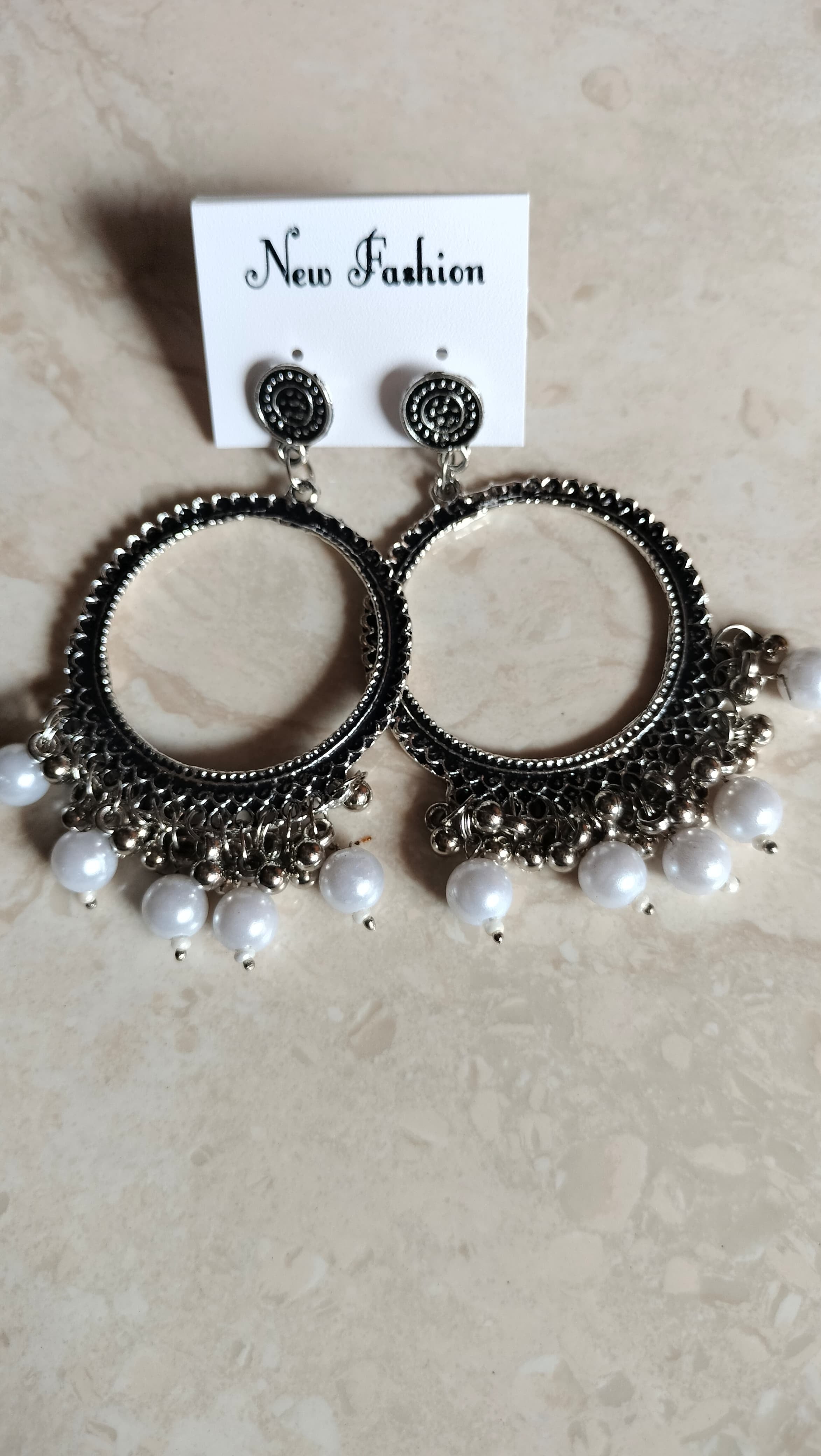 Silver Round Jhumka with Beads