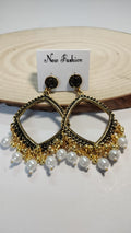 Golden Square Jhumka With Beads