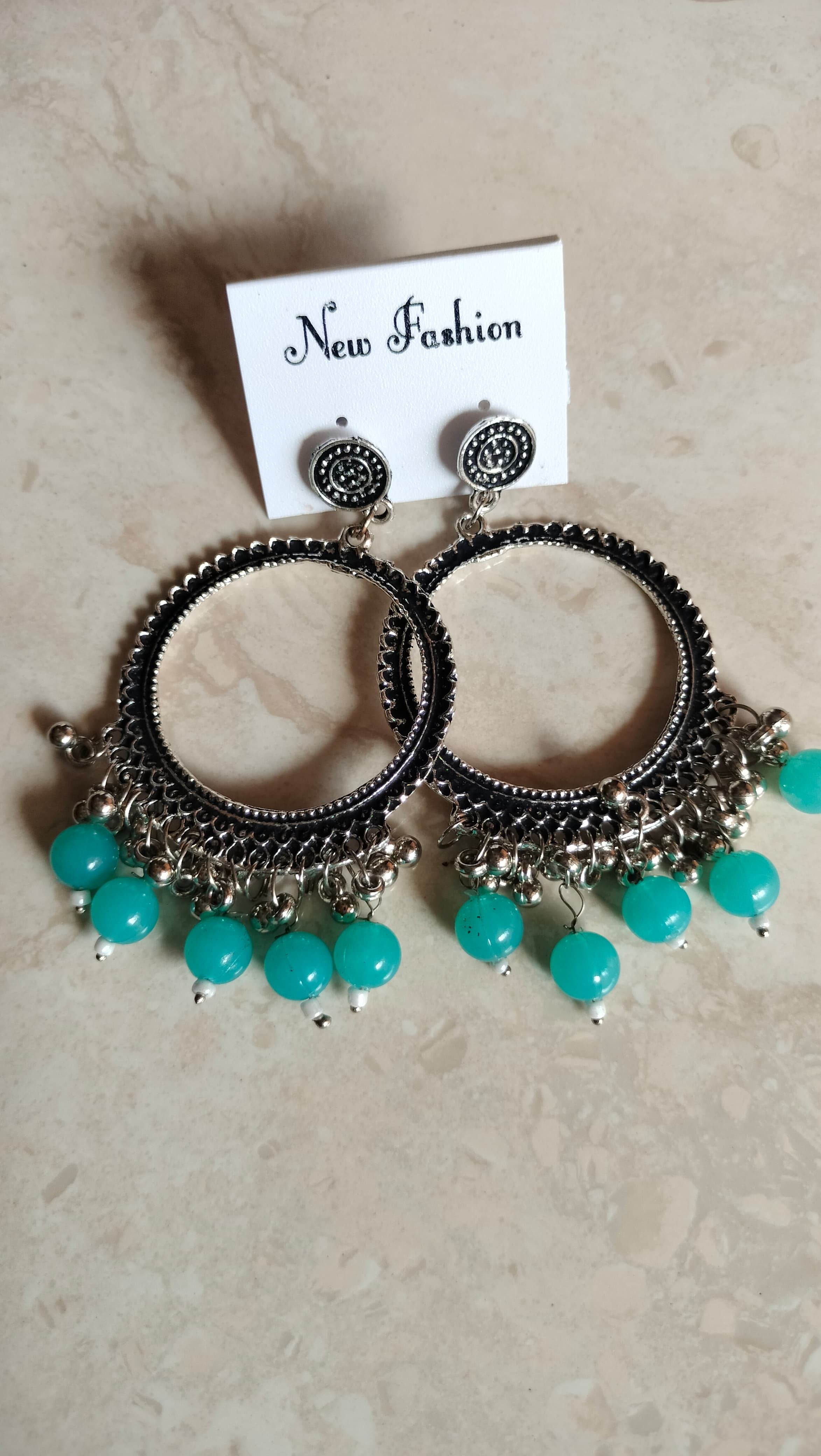 Silver Round Jhumka with Beads