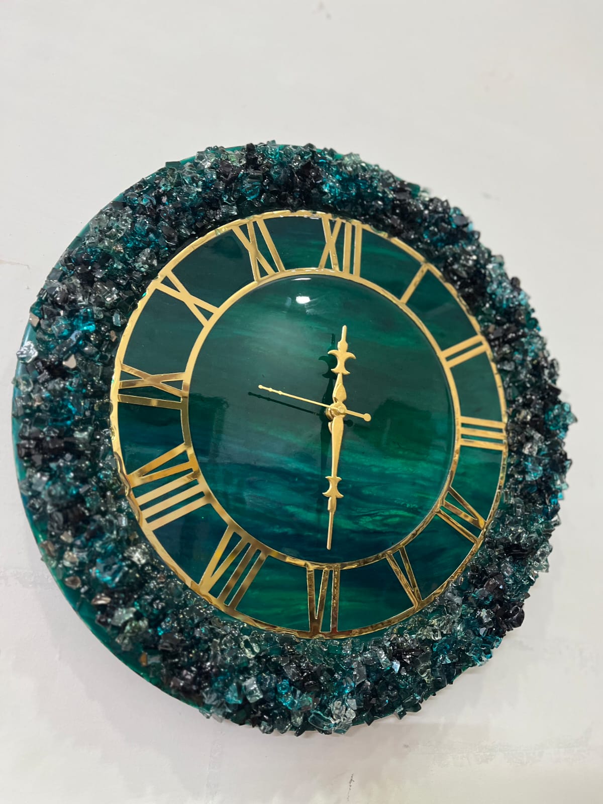 Emerald Crystal Resin Wall Clock