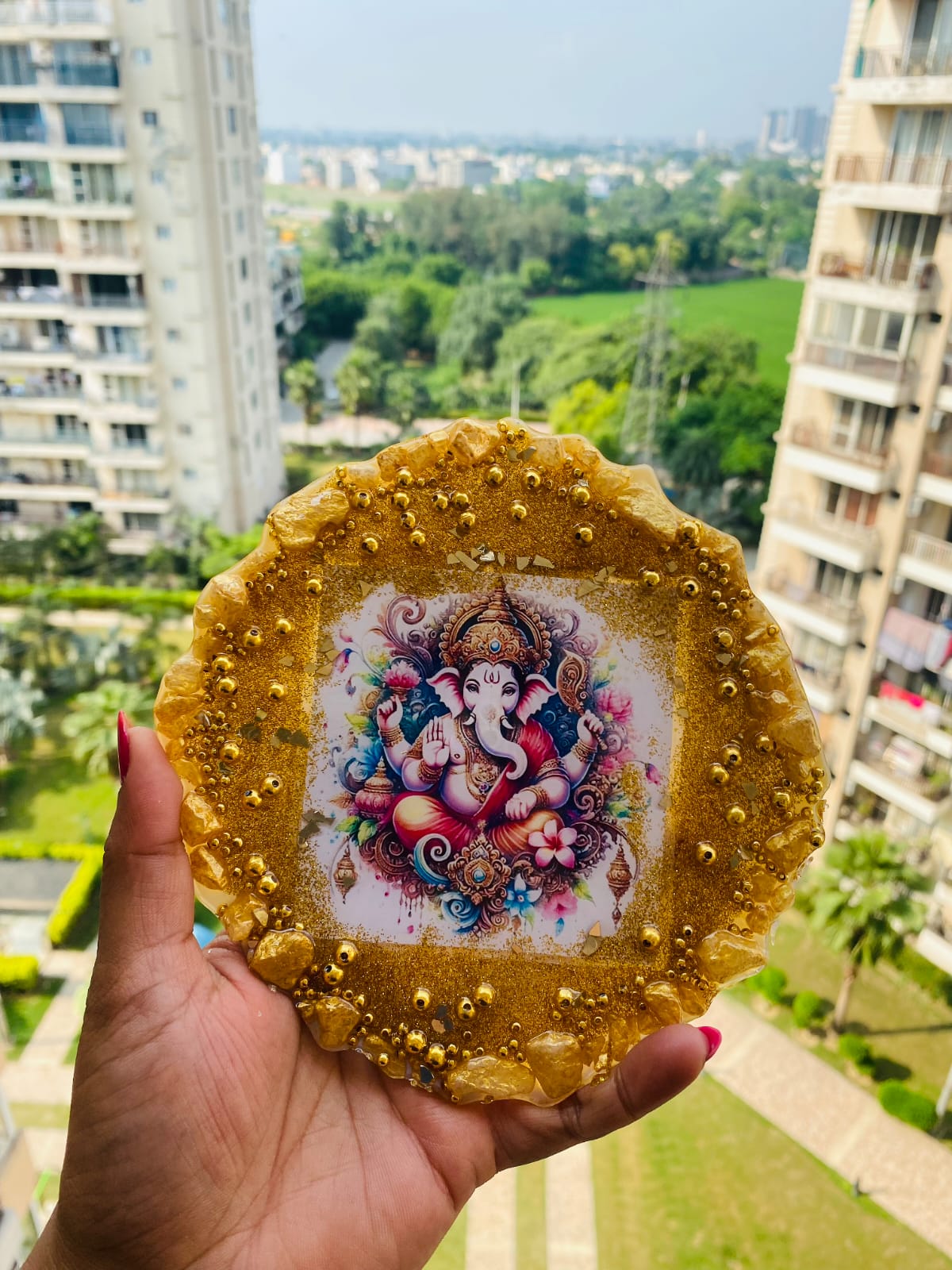 Golden Ganpati Divine Resin Frame