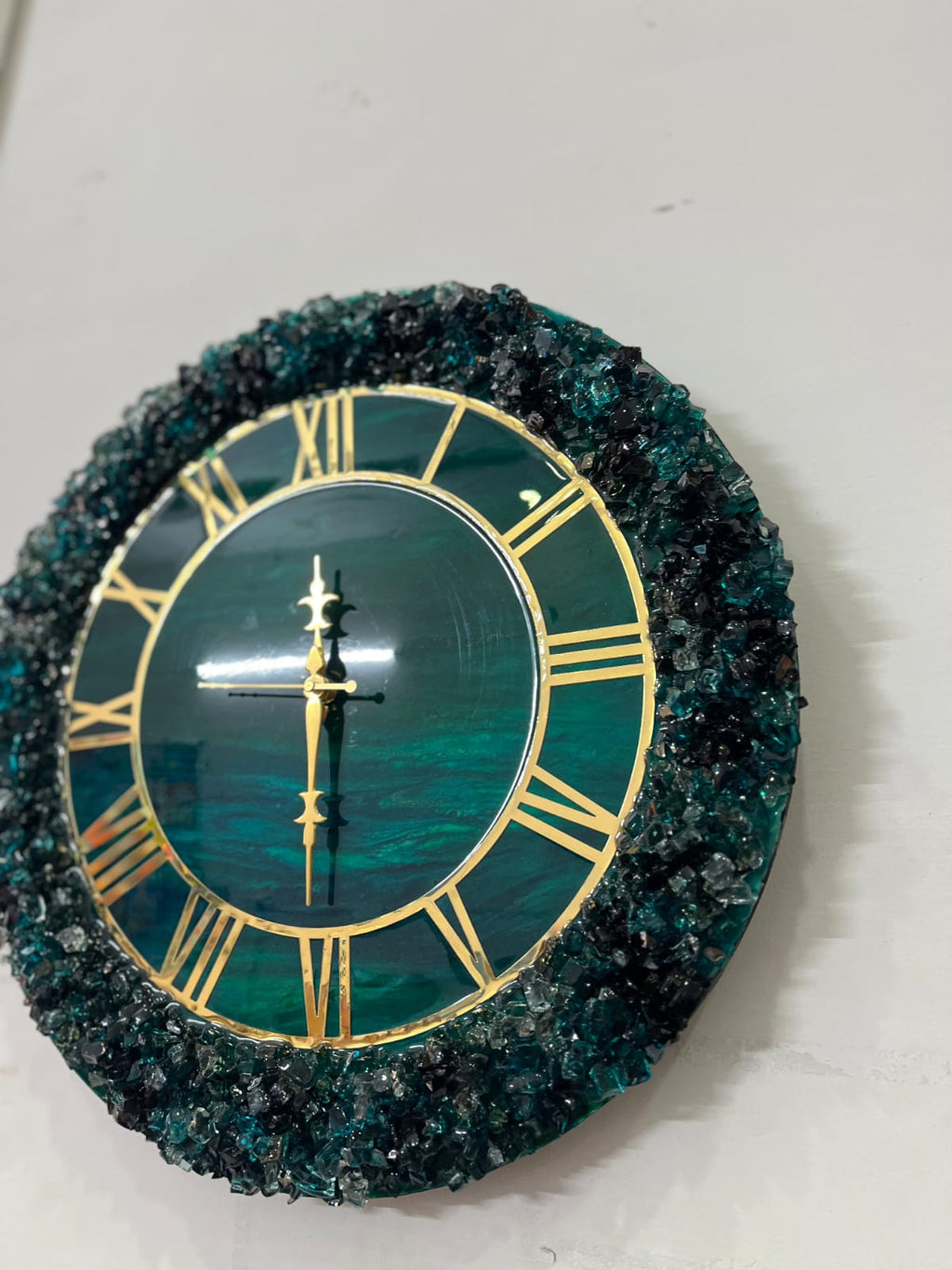 Emerald Crystal Resin Wall Clock